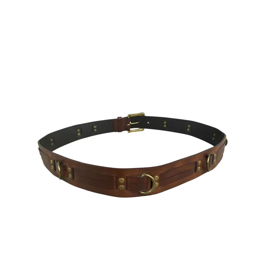 Chaps Womens Brown Brass Leather Rivet Belt 42x1.5 Cowgirl Biker Rock n Roll